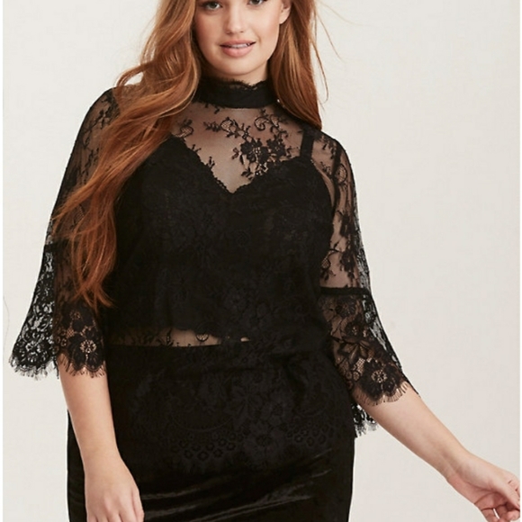 torrid Tops - Torrid Black Lace Mock Neck Bell Sleeve Blouse NWT